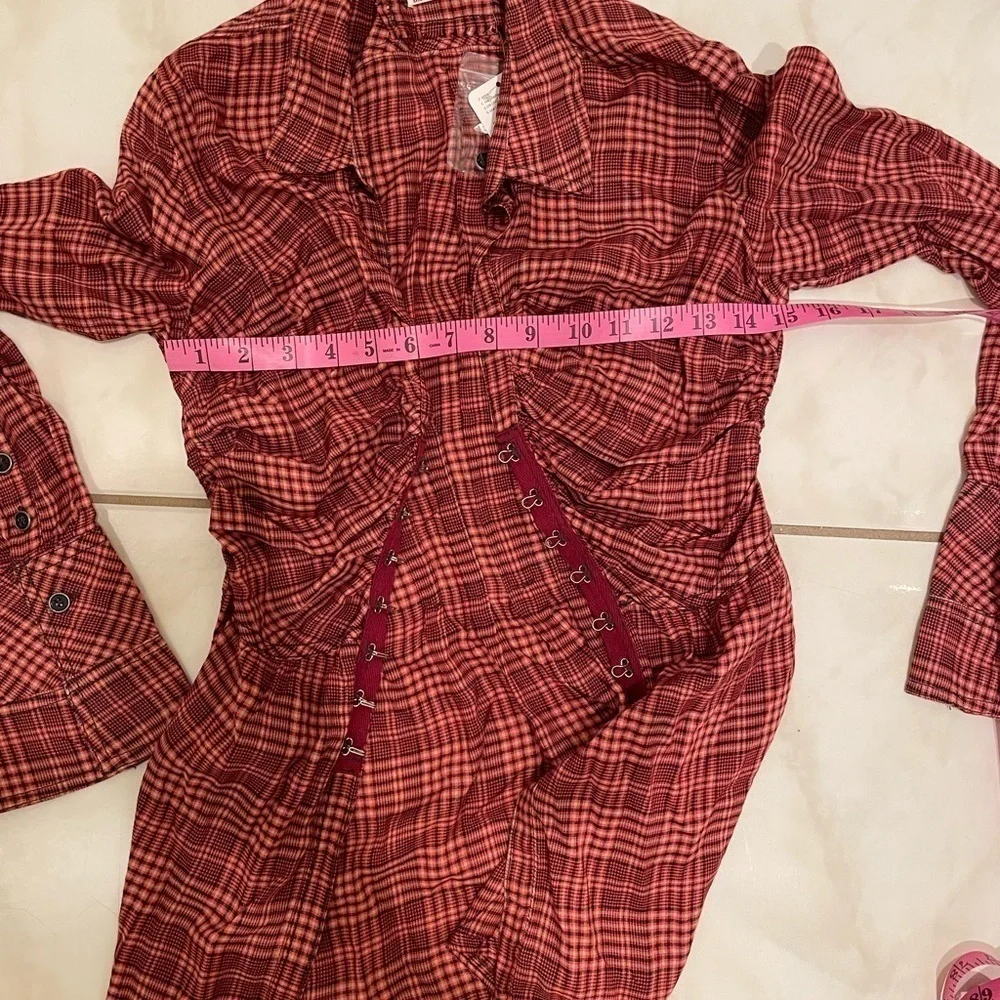 NWT Womens Size XS We The Free By Free People Shirt Dress Plaid Button Up Red‌‌‍ - Picture 5 of 11